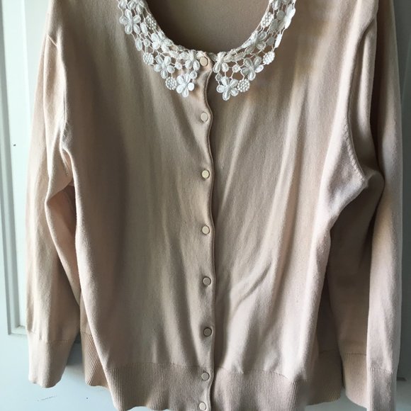 Cable & Gauge Cardigan Sweater. Size XL/16. Beige/white - Picture 1 of 5